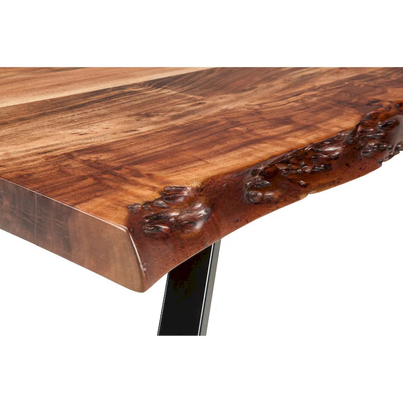 Tavolino rettangolare in acacia naturale con bordo vivo