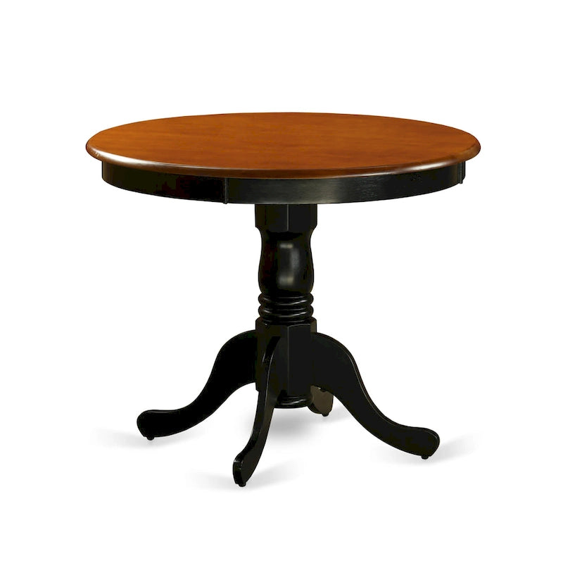 Tavolo da pranzo rotondo in legno massello con base a piedistallo, 91x91 cm
