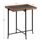 Tavolino d'appoggio in legno e ferro con piano in ardesia - 19.75x13.5x23.25