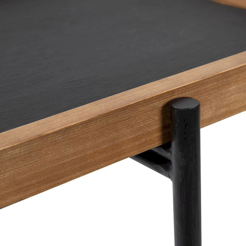 Tavolino d'appoggio in legno e ferro con piano in ardesia - 19.75x13.5x23.25