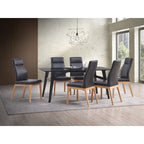 Sedia da pranzo (set da 2), pelle nera e finitura noce