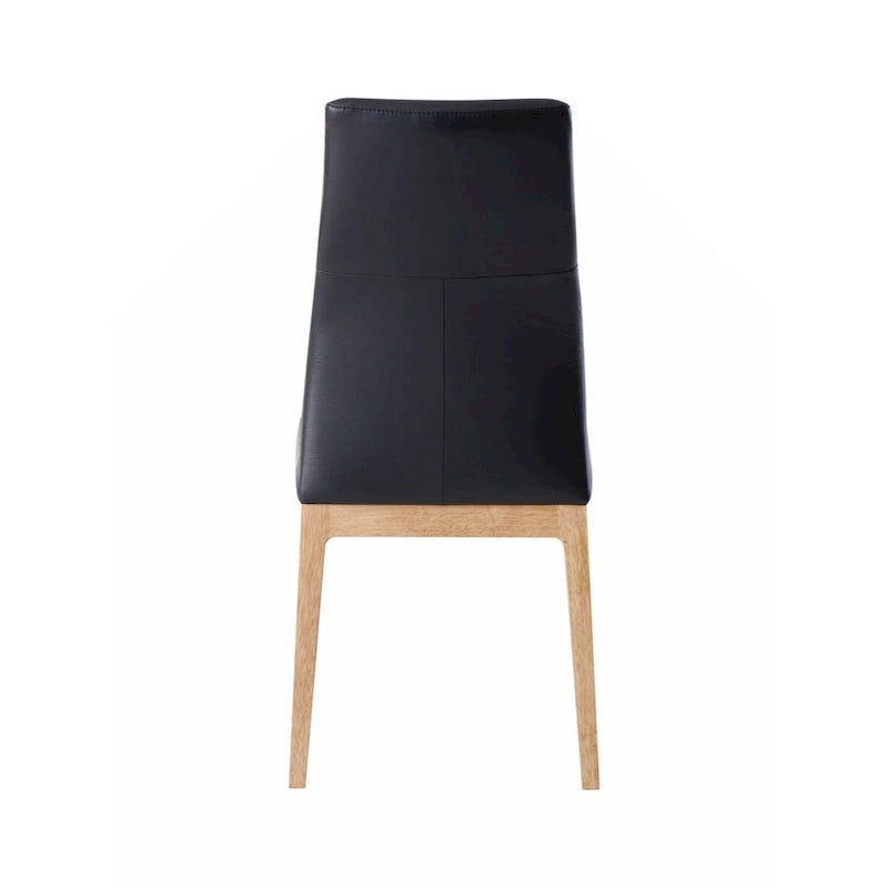 Sedia da pranzo (set da 2), pelle nera e finitura noce