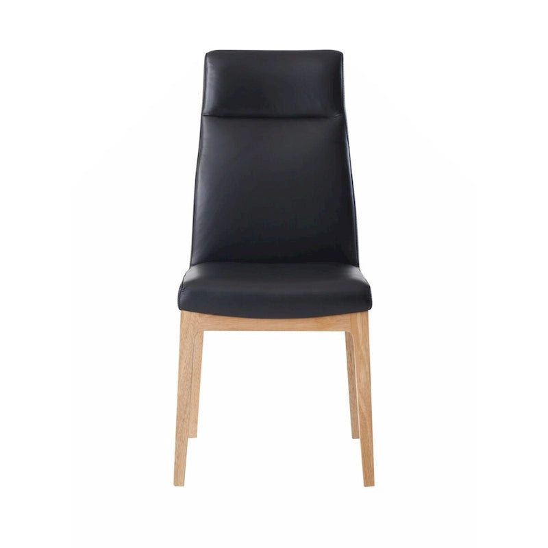Sedia da pranzo (set da 2), pelle nera e finitura noce