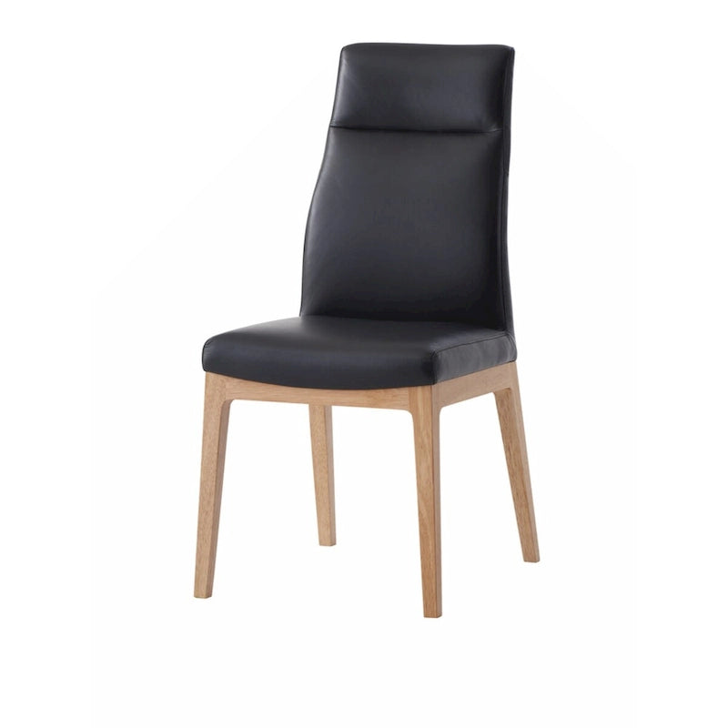Sedia da pranzo (set da 2), pelle nera e finitura noce