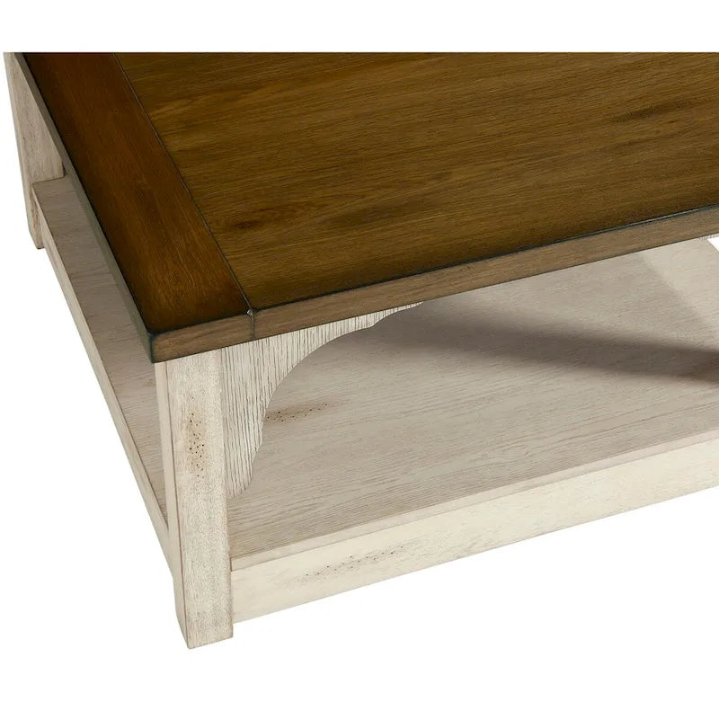 Tavolino rotondo con finitura rovere e bianco antico
