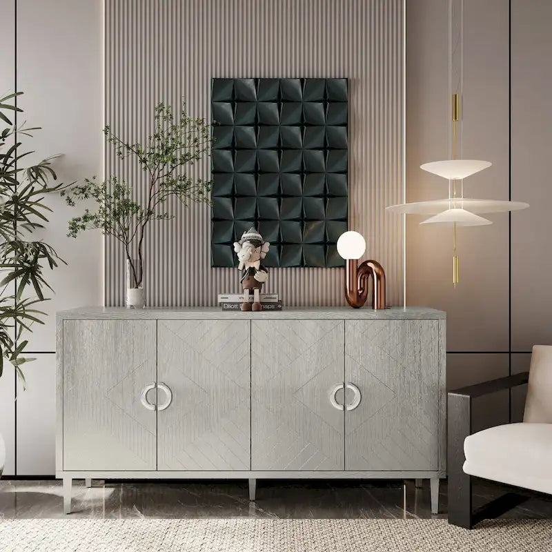 4-Door Storage Cabinet with Pine Legs and MDF