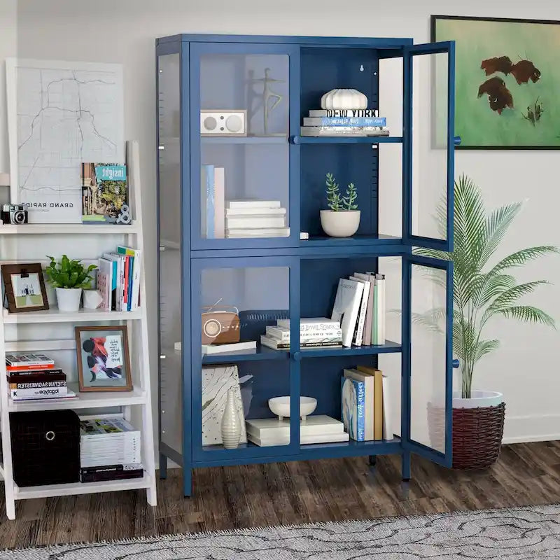 Mobile dispensa con ante in vetro e ripiani regolabili