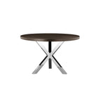 Tavolo da pranzo rotondo da 47 pollici con base in acciaio a X, legno marrone scuro