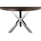 Tavolo da pranzo rotondo da 47 pollici con base in acciaio a X, legno marrone scuro