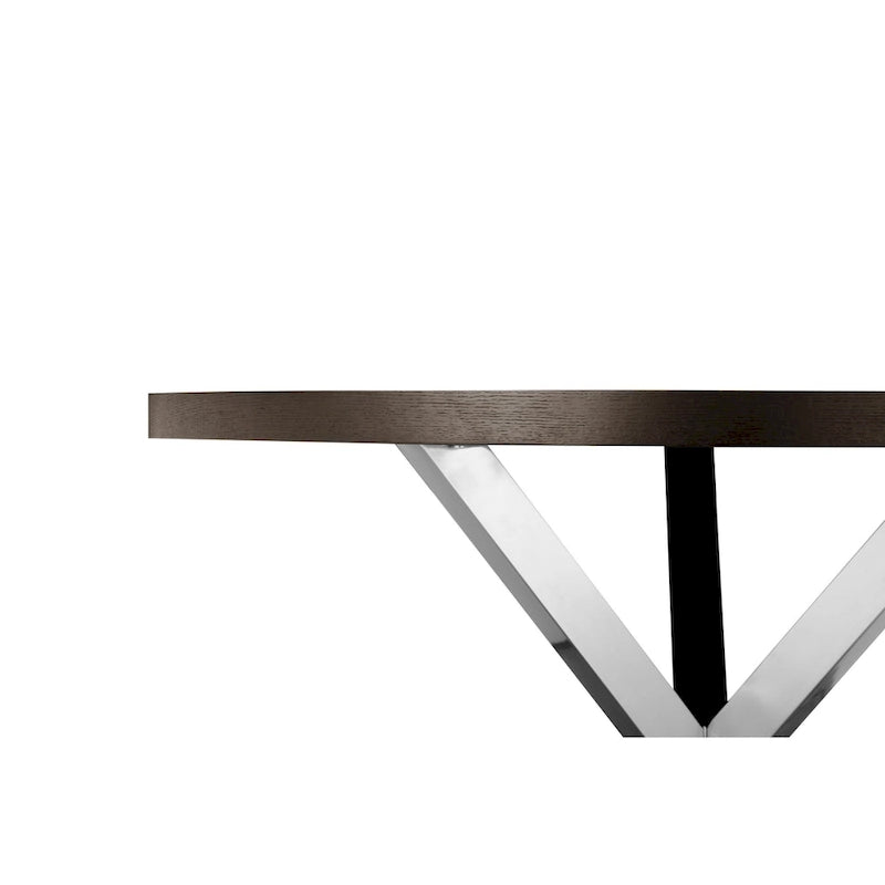 Tavolo da pranzo rotondo da 47 pollici con base in acciaio a X, legno marrone scuro