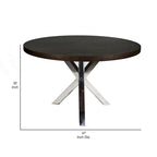 Tavolo da pranzo rotondo da 47 pollici con base in acciaio a X, legno marrone scuro
