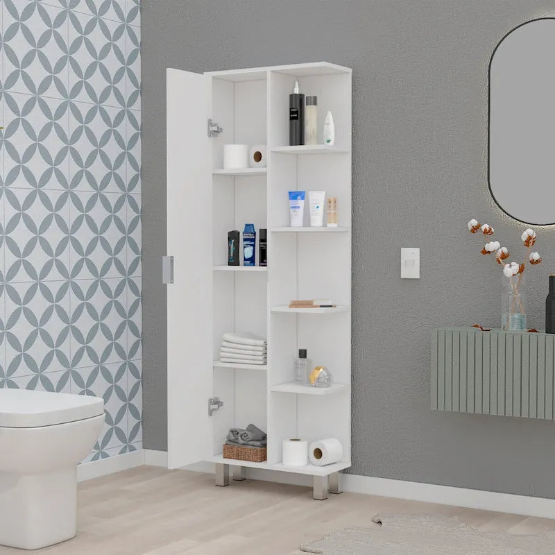 Mobiletto da bagno in lino con ripiani