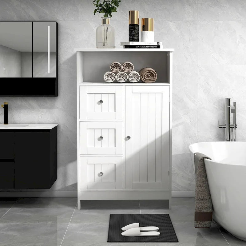 Mobiletto da bagno a colonna con cassetti e ripiano aperto, 60 cm