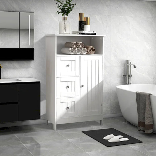 Mobiletto da bagno a colonna con cassetti e ripiano aperto, 60 cm