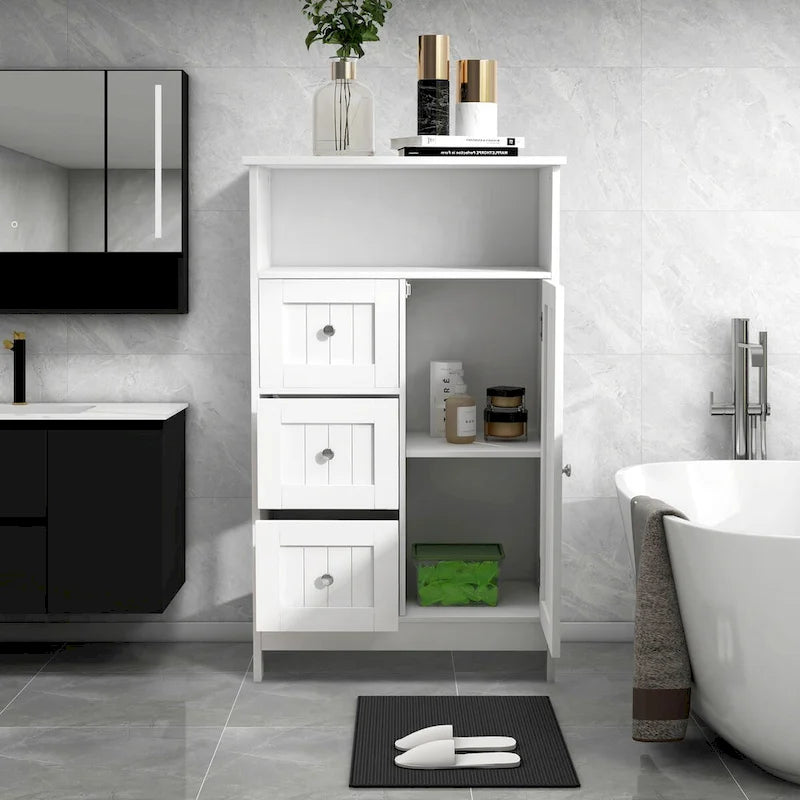 Mobiletto da bagno a colonna con cassetti e ripiano aperto, 60 cm