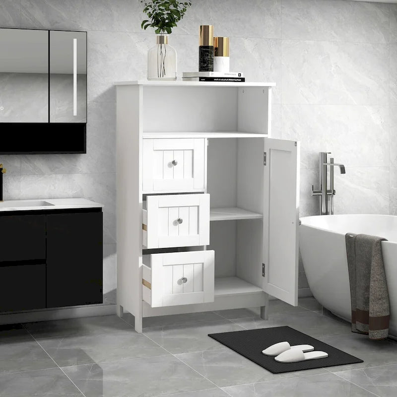 Mobiletto da bagno a colonna con cassetti e ripiano aperto, 60 cm