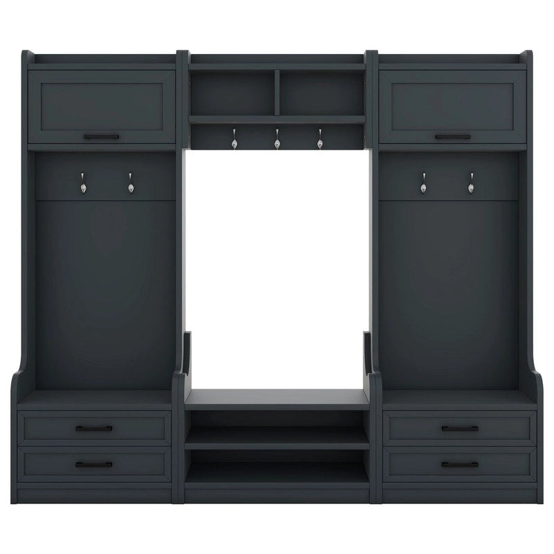 Mobile appendiabiti 4-in-1 staccabile con armadietti, cassetti, ganci e panca portascarpe