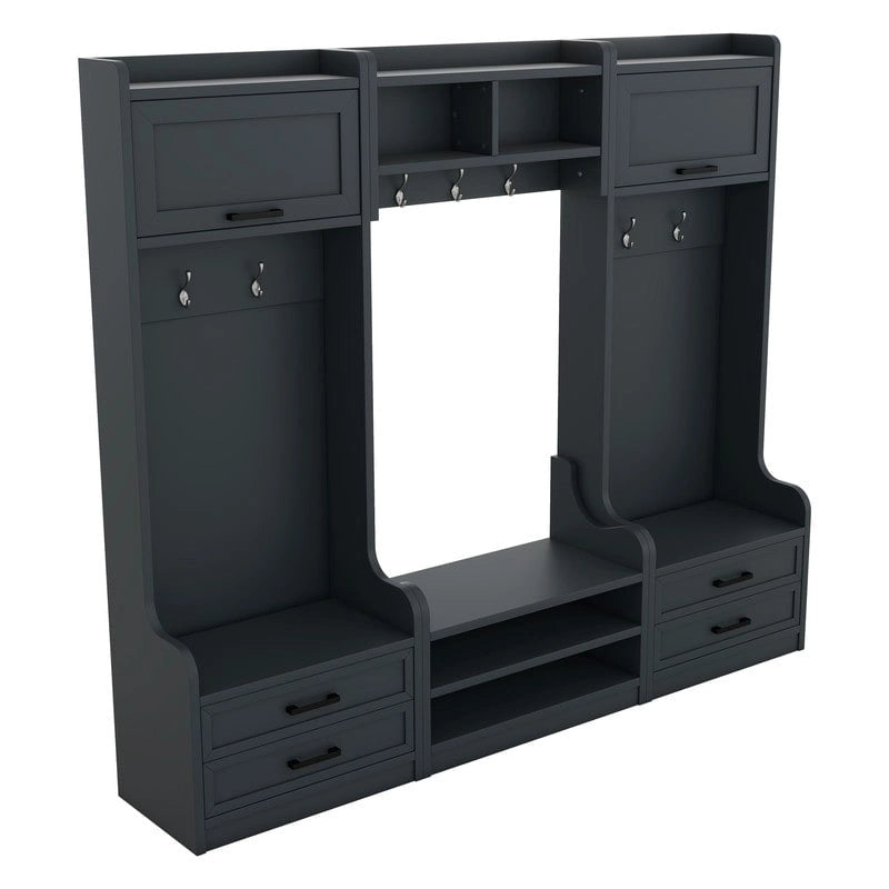 Mobile appendiabiti 4-in-1 staccabile con armadietti, cassetti, ganci e panca portascarpe