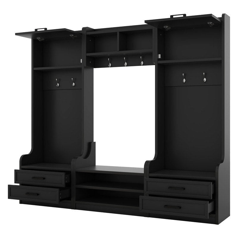 Mobile appendiabiti 4-in-1 staccabile con armadietti, cassetti, ganci e panca portascarpe