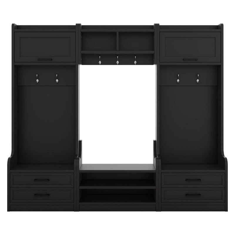 Mobile appendiabiti 4-in-1 staccabile con armadietti, cassetti, ganci e panca portascarpe
