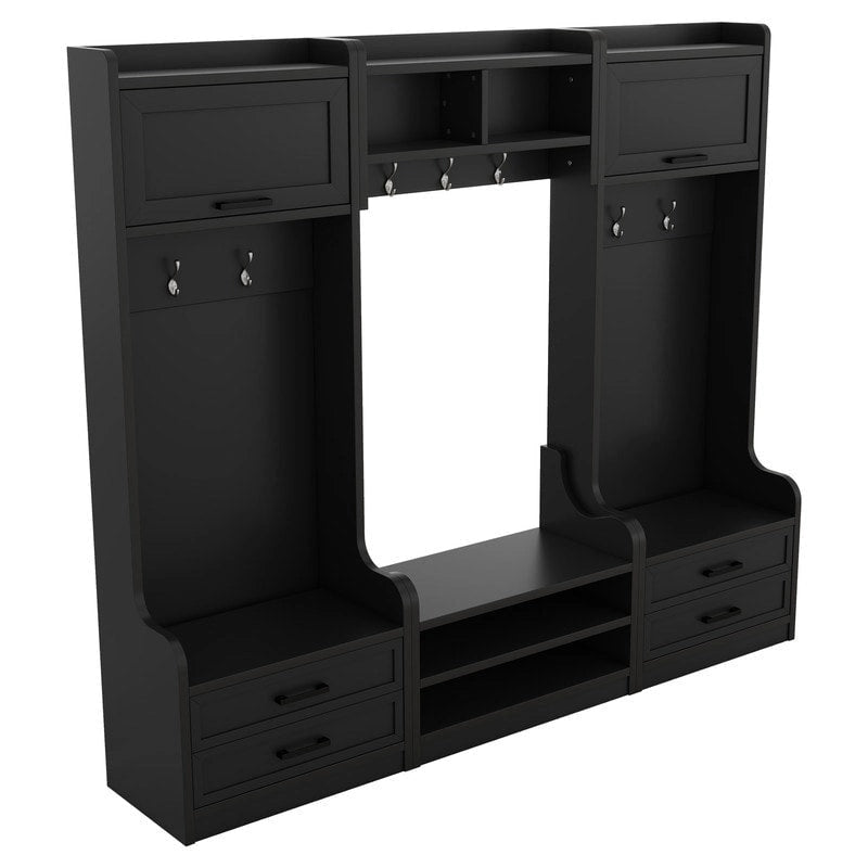 Mobile appendiabiti 4-in-1 staccabile con armadietti, cassetti, ganci e panca portascarpe
