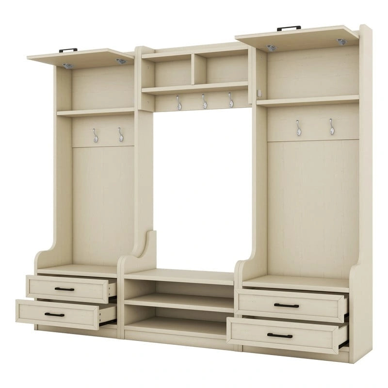 Mobile appendiabiti 4-in-1 staccabile con armadietti, cassetti, ganci e panca portascarpe